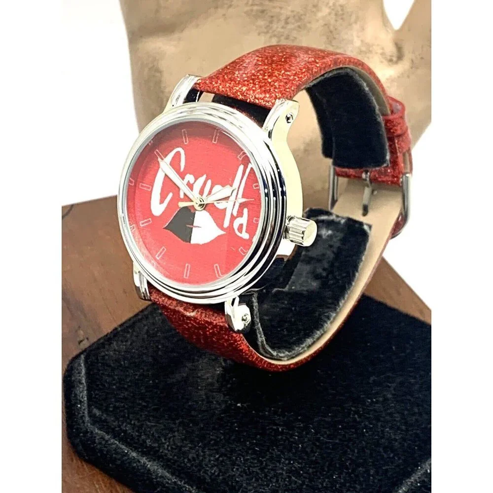 Disney Cruella Women's Watch WDS001023 Quartz Silver 38mm Red Leather Ba…